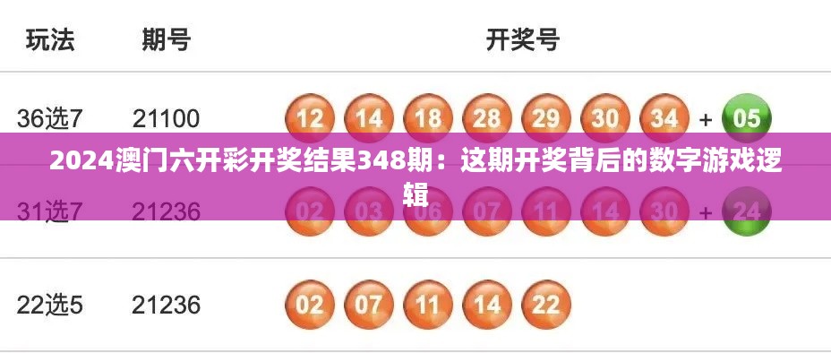 2024澳門六開彩開獎結果348期：這期開獎背后的數字游戲邏輯