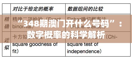 “348期澳門開什么號碼”:數字概率的科學解析