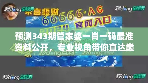 預測343期管家婆一肖一碼最準資料公開,專業(yè)視角帶你直達巔峰