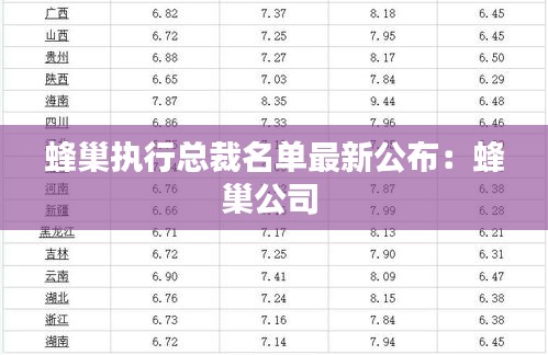 蜂巢執(zhí)行總裁名單最新公布:蜂巢公司