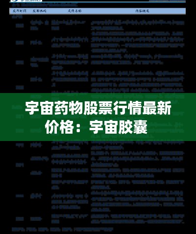 宇宙藥物股票行情最新價(jià)格:宇宙膠囊