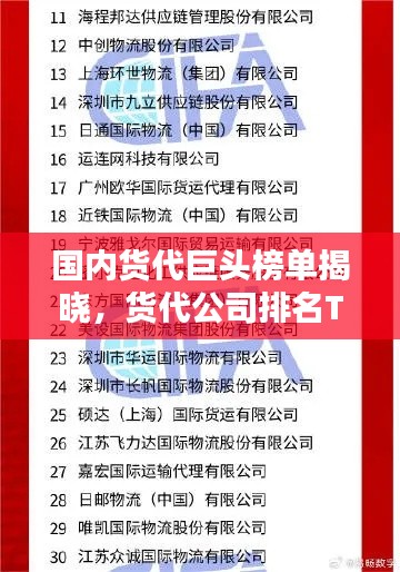 國內貨代巨頭榜單揭曉，貨代公司排名TOP榜，權威榜單一網打盡！