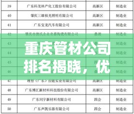 重慶管材公司排名揭曉，優質企業榜單不容錯過！