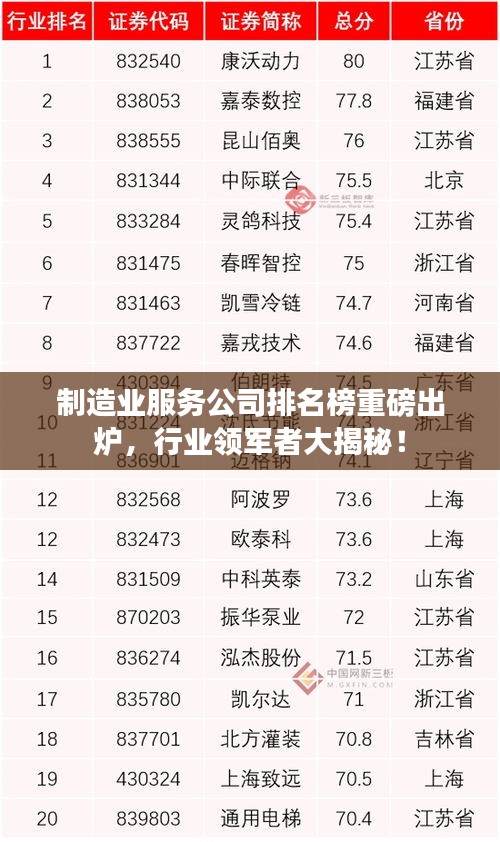 制造業(yè)服務(wù)公司排名榜重磅出爐,行業(yè)領(lǐng)軍者大揭秘!