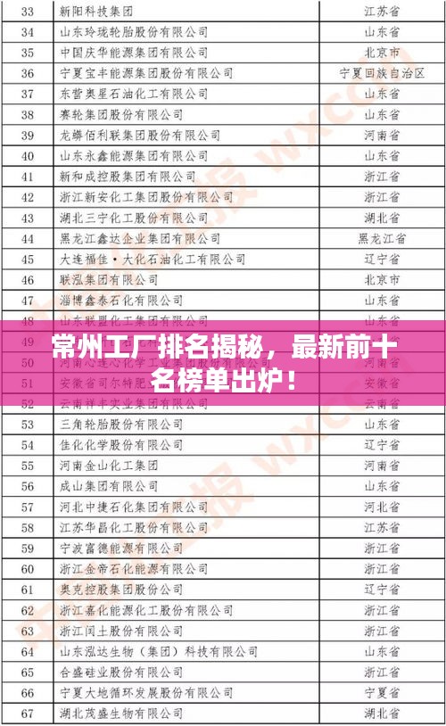 常州工廠排名揭秘,最新前十名榜單出爐!