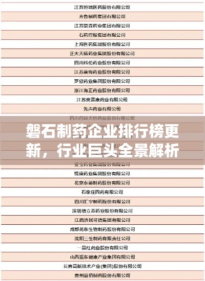 磐石制藥企業排行榜更新，行業巨頭全景解析