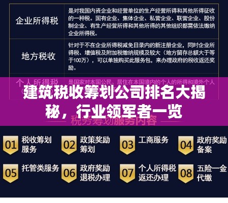 建筑稅收籌劃公司排名大揭秘,行業領軍者一覽