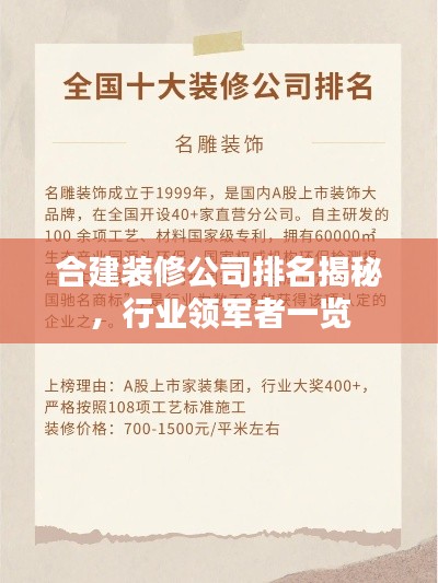 合建裝修公司排名揭秘,行業領軍者一覽